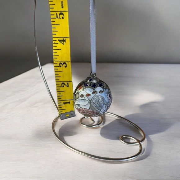 Vtg Cloisonné  Christmas Bulb Ornament Hand Painted Dove Heart Flower Silver - Picture 3 of 8